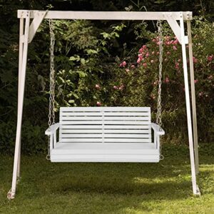 Giantex Wooden Porch Swing 2 Seat - Outdoor Swinging Chairs with Hanging Chains, 600 lbs Weight Capacity, 4 FT Finished Fir Wood Bench Swing for Patio, Outside, Garden, Lawn, Backyard (White)