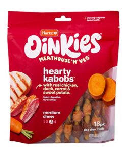 hartz oinkies meathouse'n'veg hearty kabobs dog treats with real chicken, duck, carrots, and sweet potato, long-lasting yet highly digestible, 18 count