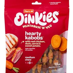 Hartz Oinkies Meathouse'n'Veg Hearty Kabobs Dog Treats with Real Chicken, Duck, Carrots, and Sweet Potato, Long-Lasting Yet Highly Digestible, 18 Count