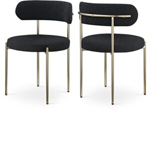 meridian furniture beacon collection modern | contemporary upholstered dining chair, brushed brass finish iron frame, set of 2, 22" w x 21" d x 30" h, black