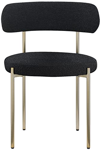 Meridian Furniture Beacon Collection Modern | Contemporary Upholstered Dining Chair, Brushed Brass Finish Iron Frame, Set of 2, 22" W x 21" D x 30" H, Black