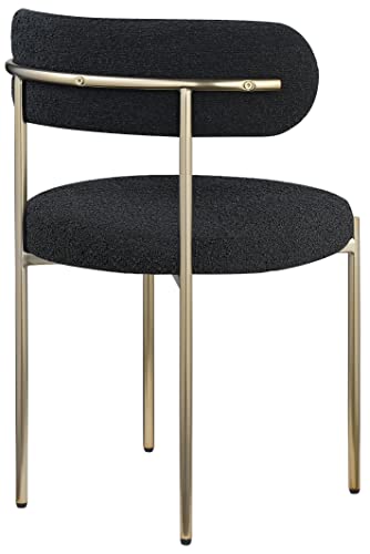 Meridian Furniture Beacon Collection Modern | Contemporary Upholstered Dining Chair, Brushed Brass Finish Iron Frame, Set of 2, 22" W x 21" D x 30" H, Black