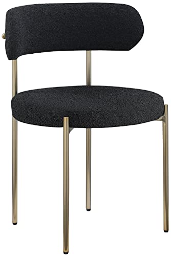 Meridian Furniture Beacon Collection Modern | Contemporary Upholstered Dining Chair, Brushed Brass Finish Iron Frame, Set of 2, 22" W x 21" D x 30" H, Black