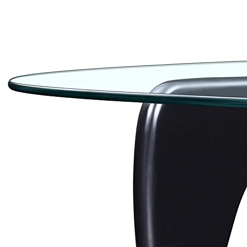 Noguchi Table Triangle Glass Coffee Table with Solid Wood Base, Modern Tempered Glass Accent Table, Sofa Side Table for Living Room Patio Study Office Hotel (Black, 0.472in)