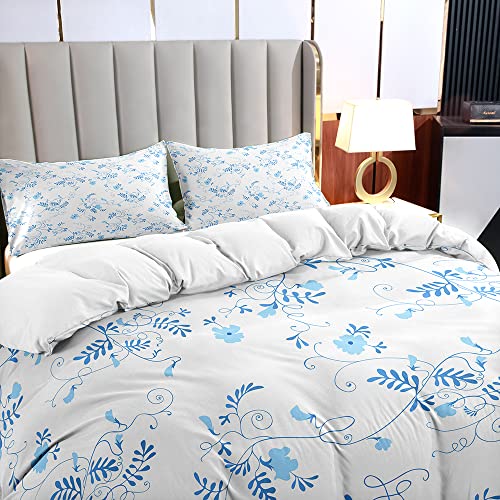 Abosbeet Blue Flower Duvet Cover Twin Botanical Garden Floral Comforter Cover Sets 1 Pillowshame Plant Branch Flower Beding Sets Kids Teens Adults Lightweight Soft Microfiber Hidden Zipper