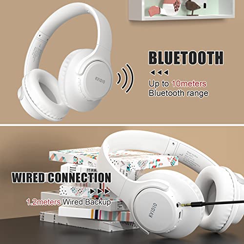 KVIDIO [Updated] Bluetooth Wireless Headphones Over Ear, 65 Hours Playtime with Microphone,Foldable Lightweight Headset with Deep Bass,HiFi Stereo Sound for Travel Work Laptop PC Cellphone