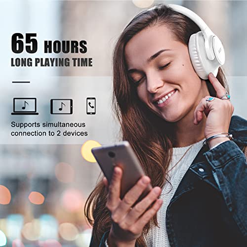 KVIDIO [Updated] Bluetooth Wireless Headphones Over Ear, 65 Hours Playtime with Microphone,Foldable Lightweight Headset with Deep Bass,HiFi Stereo Sound for Travel Work Laptop PC Cellphone