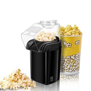 hot air popcorn popcorn maker, electric popcorn maker with measuring spoon free small popcorn maker no oil fast air popped popcorn maker for watching party movies & football match (black)