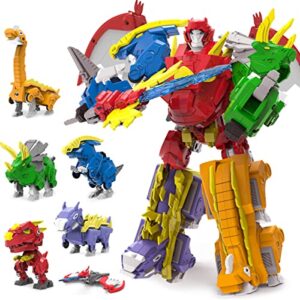 wenbeier robot dinosaur toys 6-in-1 combined large robot toys take apart toys including 6 dinosaur action figures -triceratops deformation toys for kids 6-12（10“）