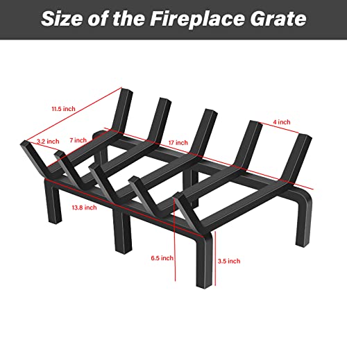 SNOGSWOG 17" Fireplace Grate, 1/2" Solid Steel Firewood Burning Rack, Heavy Duty Fire Grates, Matt Black Fireplace Rack, 5-Bars Fireplace Log Grate Holder