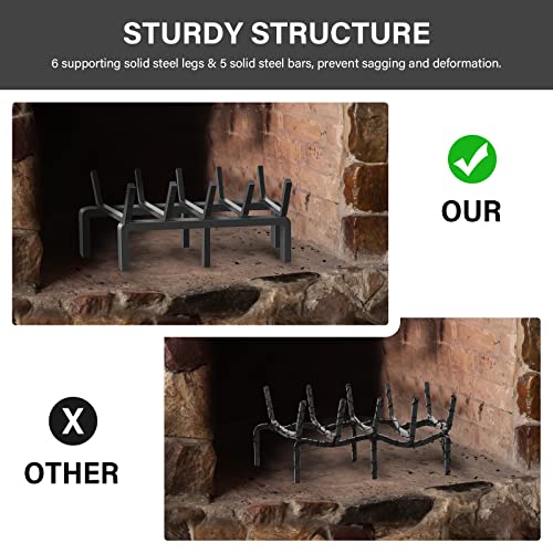 SNOGSWOG 17" Fireplace Grate, 1/2" Solid Steel Firewood Burning Rack, Heavy Duty Fire Grates, Matt Black Fireplace Rack, 5-Bars Fireplace Log Grate Holder