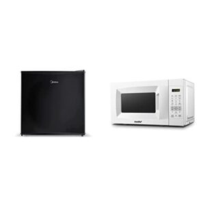 midea whs-65lb1 compact single reversible door refrigerator, 1.6 cubic feet(0.045 cubic meter), black & comfee' em720cpl-pm countertop microwave oven with sound on/off, 0.7 cu ft/700w, pearl white