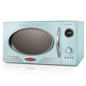 Nostalgia Retro Countertop Microwave Oven, 0.9 Cu. Ft. 800-Watts with LED Digital Display, Child Lock, Easy Clean Interior, Aqua & Retro Wide 2-Slice Toaster, Vintage Design With Crumb Tray, Aqua