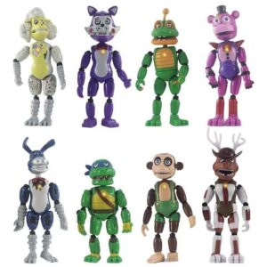 themaz 8pcs/set 6.3in inspired by game five night at freddys toys bonnie blue mascot fnaf action figure dolls light figures toys with movable joints cake decoration for children