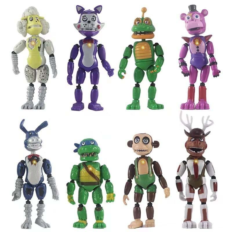 THEMAZ 8Pcs/Set 6.3in Inspired by Game Five Night at Freddys Toys Bonnie Blue Mascot FNAF Action Figure Dolls Light Figures Toys with Movable Joints Cake Decoration for Children