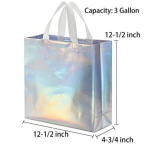 TOPZEA 20 Pack Glossy Reusable Grocery Bags 12.5" x 12.5", Large Non-woven Tote Shopping Bag with Handle, Wedding Bridesmaid Bag Iridescent Gift Bags Goodie Bag for Small Business, Christmas, Party