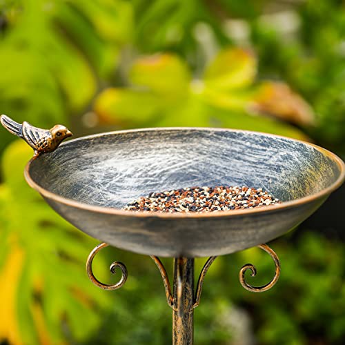 HOUYANG 11.4" W*27.6" H Cast Iron Pedestal Bird Baths for Outdoors, Vintage Metal Bird Bath Bowl, Bird Feeder Or Drinker Plate, Home Garden Lawn Yard Decorations