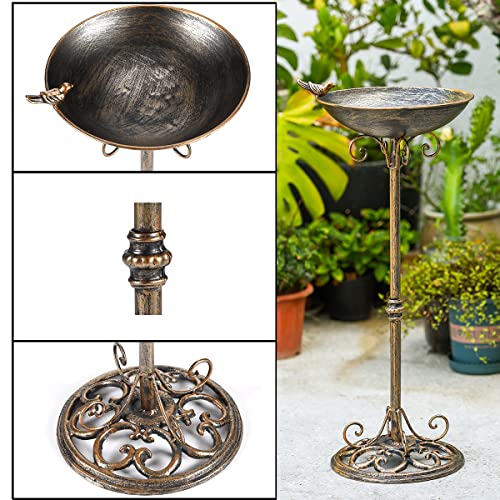 HOUYANG 11.4" W*27.6" H Cast Iron Pedestal Bird Baths for Outdoors, Vintage Metal Bird Bath Bowl, Bird Feeder Or Drinker Plate, Home Garden Lawn Yard Decorations