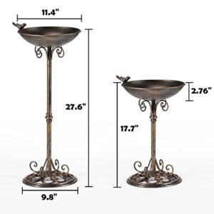 HOUYANG 11.4" W*27.6" H Cast Iron Pedestal Bird Baths for Outdoors, Vintage Metal Bird Bath Bowl, Bird Feeder Or Drinker Plate, Home Garden Lawn Yard Decorations