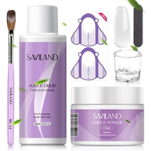 saviland acrylic nail kit – 30g clear acrylic powder and 60ml acrylic liquid set with nail brush nail forms tools extension nail kit for beginners with everything for home diy salon nails application