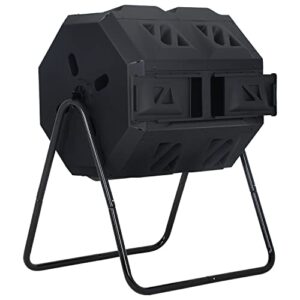 mghh outdoor composting bins, tumbling composter dual rotating batch compost bin, for yard waster 43 gallon black door