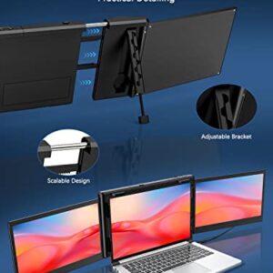 ADWOLT Triple Portable Monitor for Laptop Screen Extender-12'' 1080P Full HD IPS Triple Screen Laptop Monitor,One Type-C Cable Connection,Work with 13.3''-16.5'' Laptop& Switch/Xbox (for Windows)