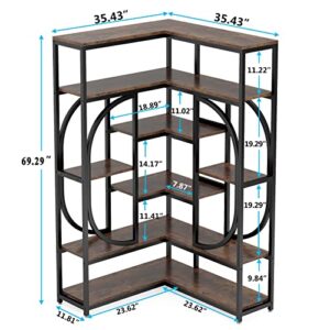 Tribesigns 7-Shelf Corner Bookshelf, Large Modern Corner Bookcase, Tall Corner Shelf Stand with Storage, L-Shaped Display Rack with Metal Frame for Living Room Home Office (Rustic Brown)