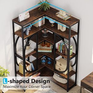 Tribesigns 7-Shelf Corner Bookshelf, Large Modern Corner Bookcase, Tall Corner Shelf Stand with Storage, L-Shaped Display Rack with Metal Frame for Living Room Home Office (Rustic Brown)