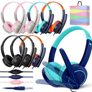 8 pack kids headphones with rotating mic bulk wired classroom headphones with 3.5 mm jack over ear adjustable headphones for kids teens adults school office meetings chat, 4 colors