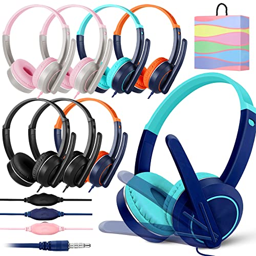 8 Pack Kids Headphones with Rotating Mic Bulk Wired Classroom Headphones with 3.5 mm Jack Over Ear Adjustable Headphones for Kids Teens Adults School Office Meetings Chat, 4 Colors