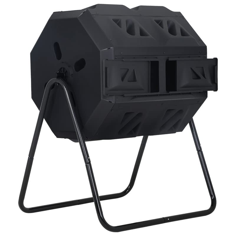 MGHH Outdoor Composting Bins, Tumbling Composter Dual Rotating Batch Compost Bin, for Yard Waster 43 Gallon- Black Door