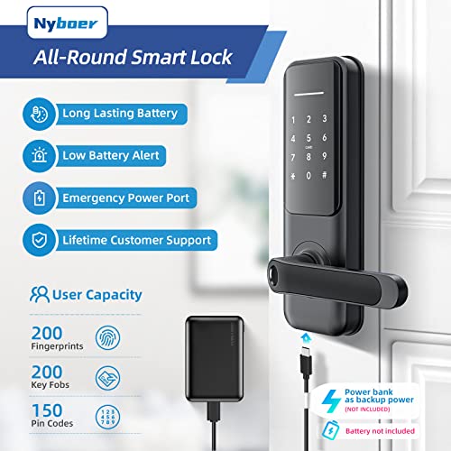 Smart Lock, Nyboer Smart Door Handle, Fingerprint, Keyless Entry Door Lock with Handle, Digital Lock with Keypad, Electronic Passcode Smart Door Lock for Front Door,Keypad Door Handle