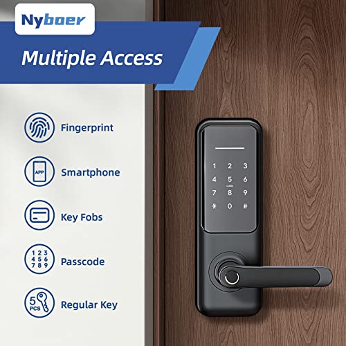 Smart Lock, Nyboer Smart Door Handle, Fingerprint, Keyless Entry Door Lock with Handle, Digital Lock with Keypad, Electronic Passcode Smart Door Lock for Front Door,Keypad Door Handle