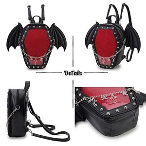 ENJOININ Gothic Coffin Shape Purses and Handbags for Women Halloween Shoulder Bag Ita Purse Backpack with Wings 2 Way