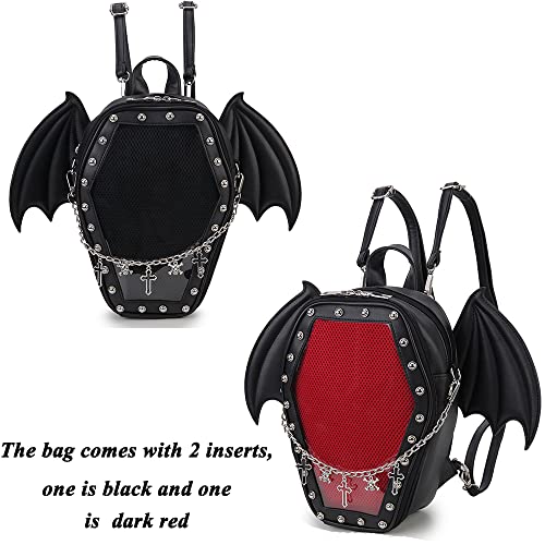 ENJOININ Gothic Coffin Shape Purses and Handbags for Women Halloween Shoulder Bag Ita Purse Backpack with Wings 2 Way