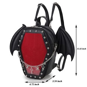 ENJOININ Gothic Coffin Shape Purses and Handbags for Women Halloween Shoulder Bag Ita Purse Backpack with Wings 2 Way