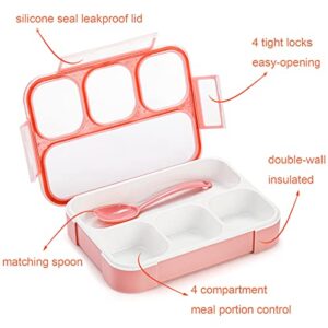 yarlung 2 Pack 34 Oz Bento Lunch Box with Spoon, 4 Compartments Salad Lunch Container Snacks To Go Box for Meal Portion Control, 2 Colors