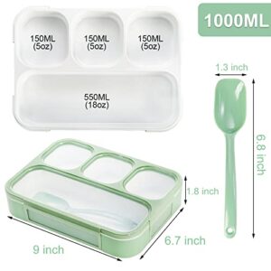 yarlung 2 Pack 34 Oz Bento Lunch Box with Spoon, 4 Compartments Salad Lunch Container Snacks To Go Box for Meal Portion Control, 2 Colors