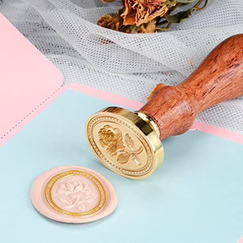 Wax Seal Stamp - Embossment Rose Flower, Oval Brass Head with Wooden Handle