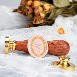 Wax Seal Stamp - Embossment Rose Flower, Oval Brass Head with Wooden Handle