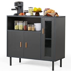 lazzo storage cabinet credenza sideboard buffet cabinet with glass doors free standing entry coffee bar cabinet for living room, hallway, kitchen and dining room grey