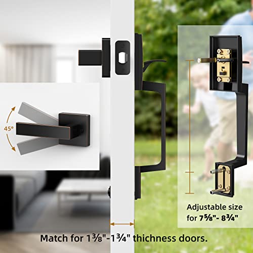 Front Door Handle Set, Exterior Door Handle Single Cylinder Lower Half Door Lock Lever Reversible, Entry Door Handleset for Left and Right Handed Interior, Oil Rubbed Bronze Finish Handlesets Knob