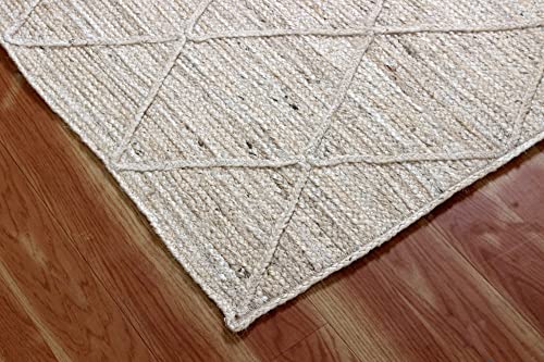 CASAVANI Hand Braided Rag Rug Geometric Beige 4x20 Ft Runner Shape Jute Rug Indoor/Outdoor Use Doormat Rugs for Dining Room,Bedroom,Loundry Room & Balcony 4x6 Feet