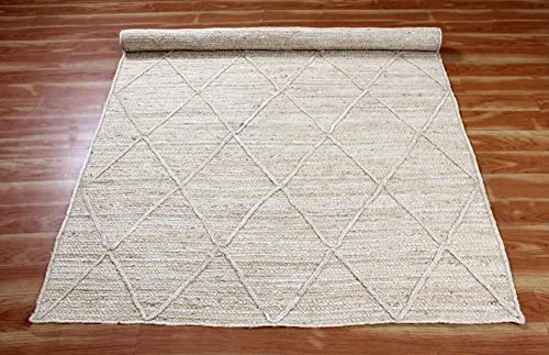 CASAVANI Hand Braided Rag Rug Geometric Beige 4x20 Ft Runner Shape Jute Rug Indoor/Outdoor Use Doormat Rugs for Dining Room,Bedroom,Loundry Room & Balcony 4x6 Feet