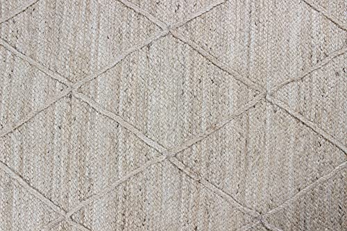 CASAVANI Hand Braided Rag Rug Geometric Beige 4x20 Ft Runner Shape Jute Rug Indoor/Outdoor Use Doormat Rugs for Dining Room,Bedroom,Loundry Room & Balcony 4x6 Feet