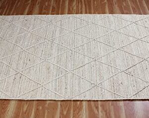 CASAVANI Hand Braided Rag Rug Geometric Beige 4x20 Ft Runner Shape Jute Rug Indoor/Outdoor Use Doormat Rugs for Dining Room,Bedroom,Loundry Room & Balcony 4x6 Feet