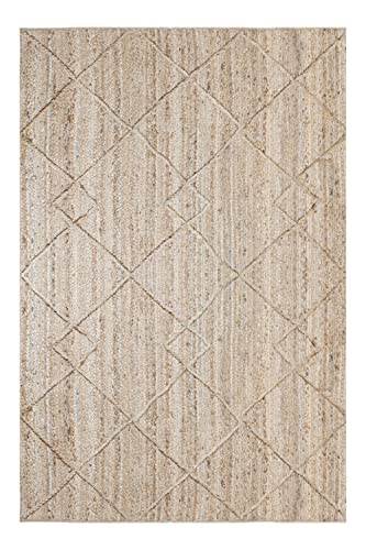 CASAVANI Hand Braided Rag Rug Geometric Beige 4x20 Ft Runner Shape Jute Rug Indoor/Outdoor Use Doormat Rugs for Dining Room,Bedroom,Loundry Room & Balcony 4x6 Feet