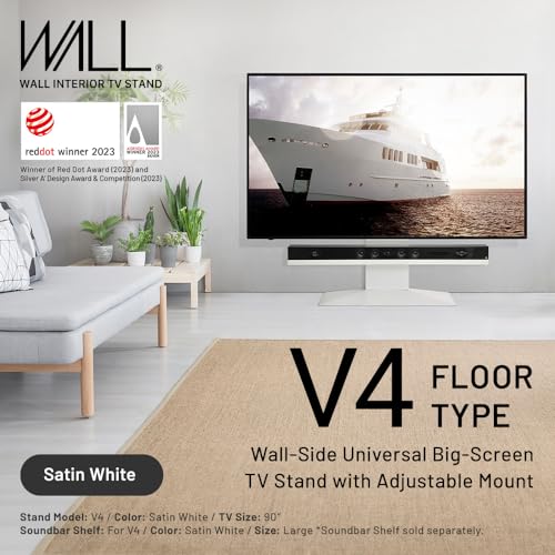 WALL V4 Floor Type | Japanese 50-90 Inch Universal Large-Screen Heavy Duty Pedestal TV Stand Adjustable Mount, No Drill | Satin White