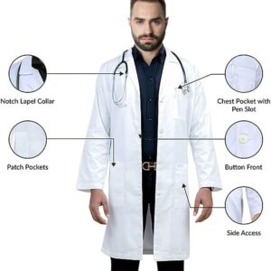 HEEDFIT Professional Lab Coat Women, White Lab Coat Men Long Sleeve, Personalized Lab Coat White, Unisex Small 1101