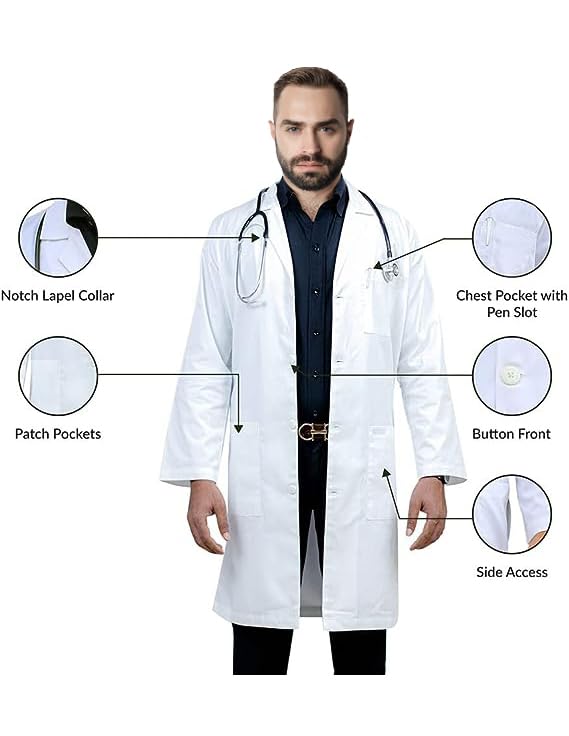 HEEDFIT Professional Lab Coat Women, White Lab Coat Men Long Sleeve, Personalized Lab Coat White, Unisex Small 1101